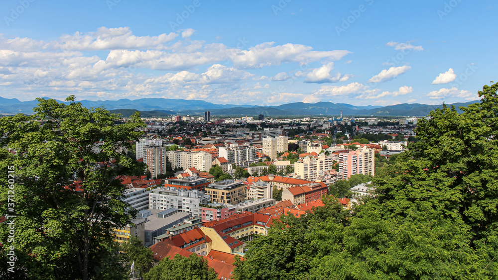 Landscape of Ljubljana, the capital city of Slovenia, from Ljubljana Castle