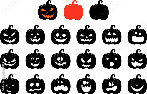Jack O Lantern Halloween Pumpkin Vector Set wit Face Expressions