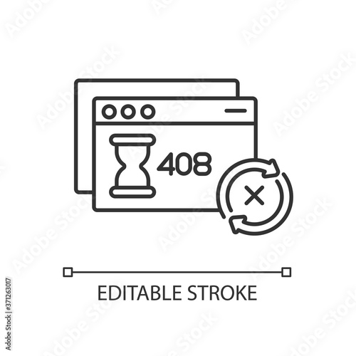 Request timeout linear icon. HTTP status code, server connection problem. Client error message thin line customizable illustration. Contour symbol. Vector isolated outline drawing. Editable stroke