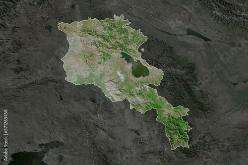 Armenia borders. Neighbourhood desaturated. Satellite