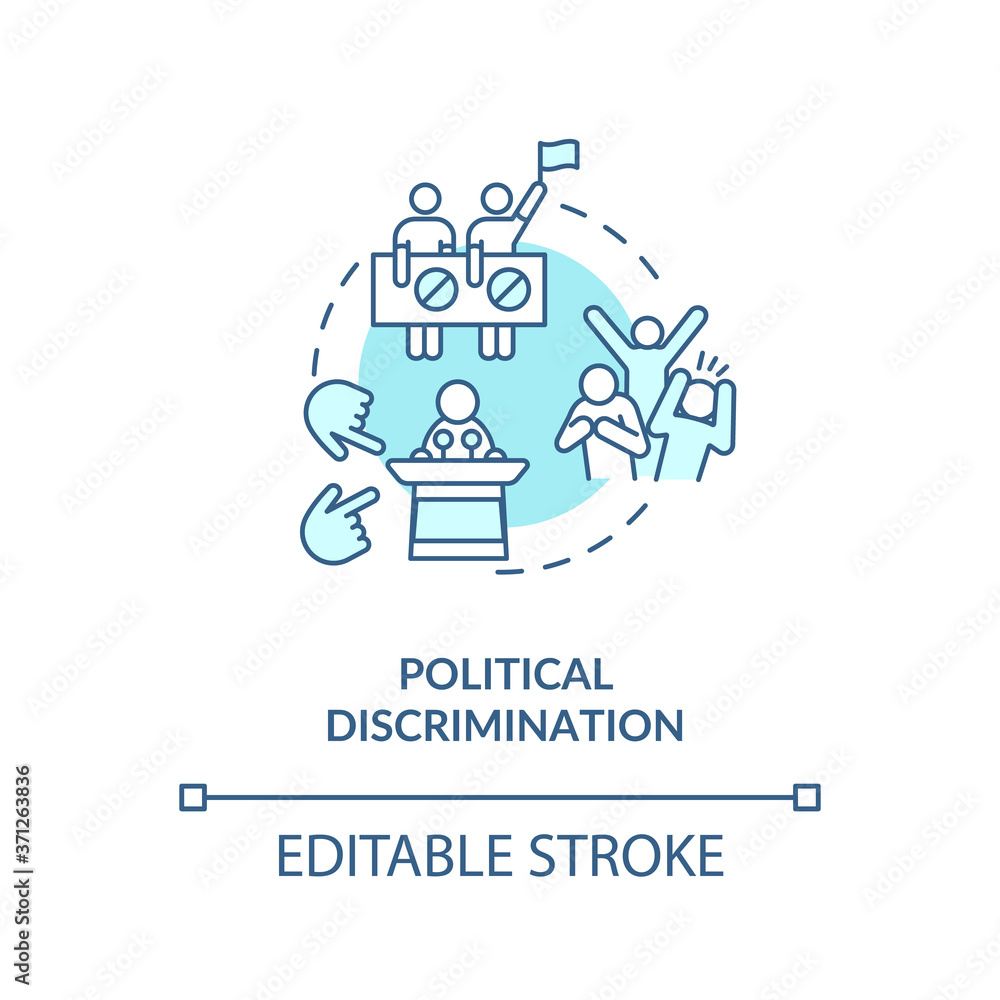 Political discrimination concept icon. Mistreatment based on political activities and views idea thin line illustration. Prejudice. Vector isolated outline RGB color drawing. Editable stroke