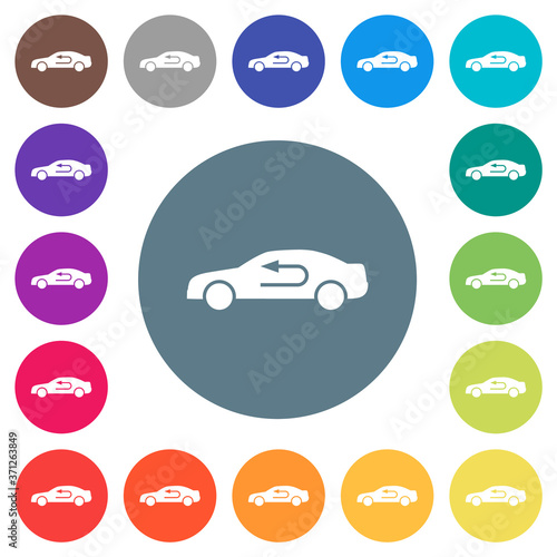 Car airflow adjustment internal flat white icons on round color backgrounds