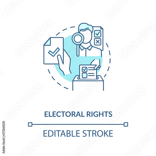 Electoral rights concept icon. Right to vote idea thin line illustration. Suffrage. Civics education. Political franchise. Vector isolated outline RGB color drawing. Editable stroke