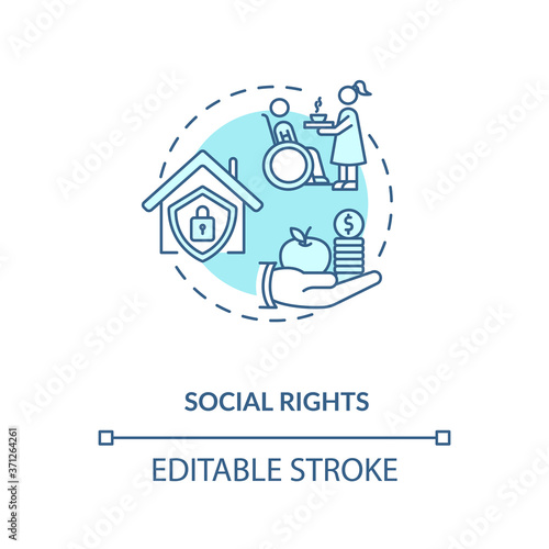 Social rights concept icon. Socio economic rights idea thin line illustration. Right to private housing and medical care. Vector isolated outline RGB color drawing. Editable stroke