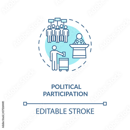 Political participation concept icon. Political involvement idea thin line illustration. Demonstrations. Voting and elections. Vector isolated outline RGB color drawing. Editable stroke