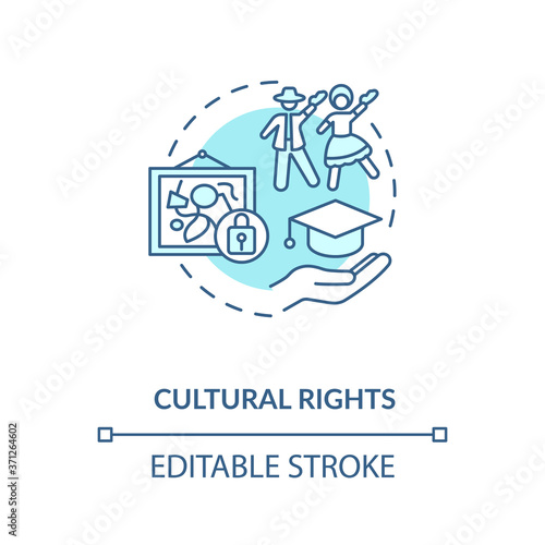 Cultural rights concept icon. Cultural heritage protection idea thin line illustration. Ethnic groups. Authorship interests. Vector isolated outline RGB color drawing. Editable stroke