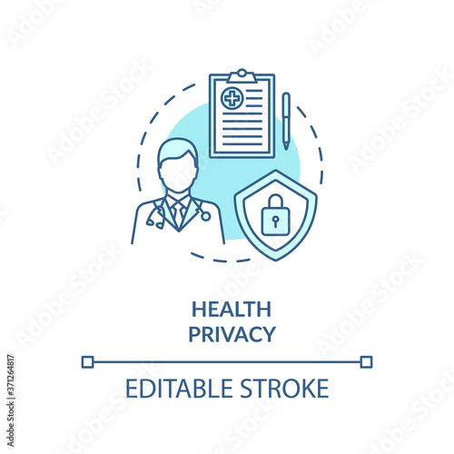 Health privacy concept icon. Medical privacy idea thin line illustration. Confidentiality of patient records and health data. Vector isolated outline RGB color drawing. Editable stroke