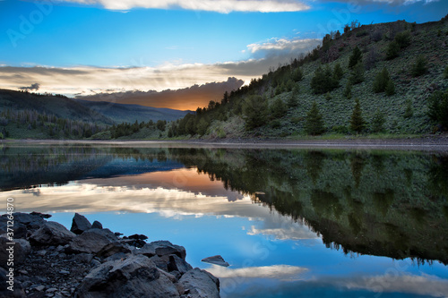 Sunset at Willow Creek Reservoir, near Granby Colorado   photo