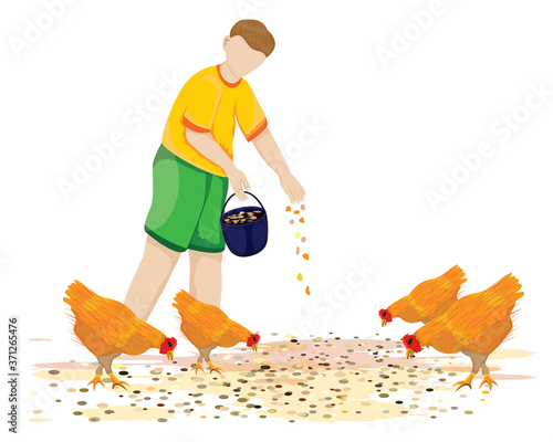 agriculturist feed chicken vector design