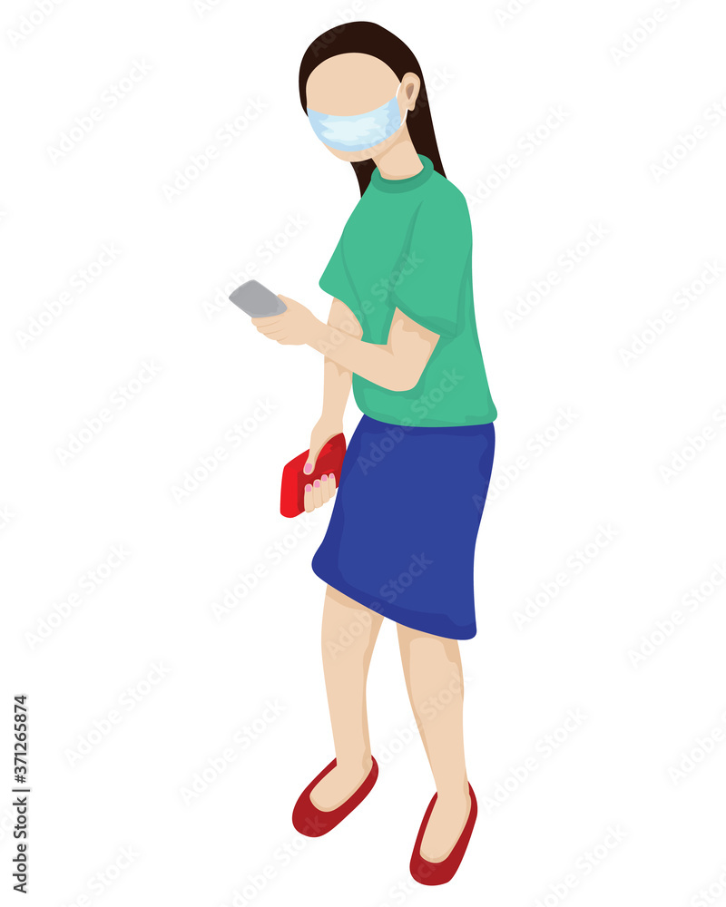 The young girl wearing a blue skirt hold red hand bag vector design The young girl wearing a blue skirt hold red hand bag vector design
