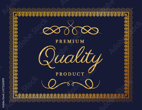 Premium quality product with gold ornament frame design of Decorative element theme Vector illustration