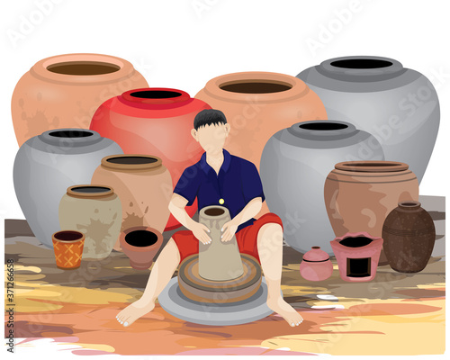 isolated one agriculturist work with earthenware vector design