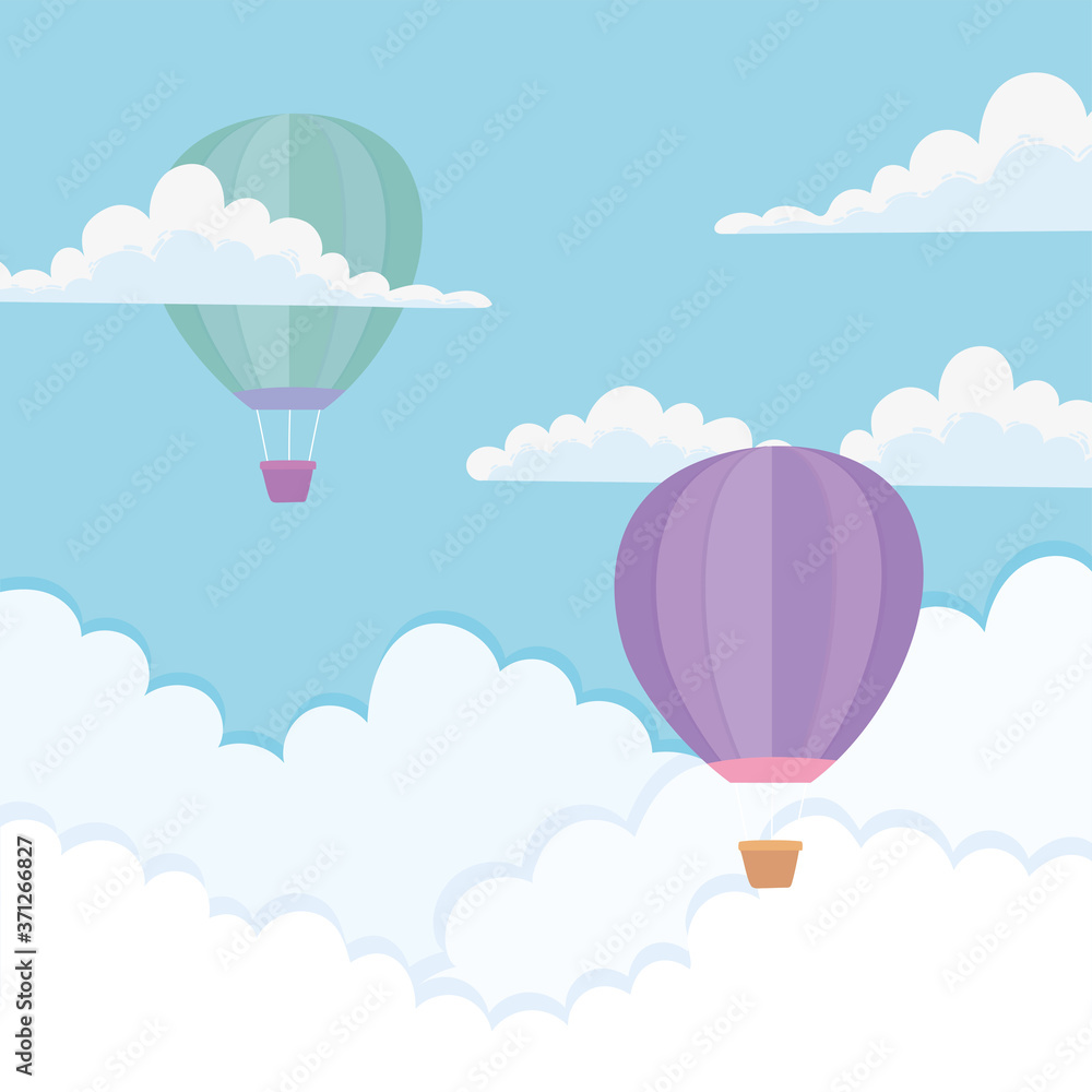flying hot air balloons recreational transport sky clouds background