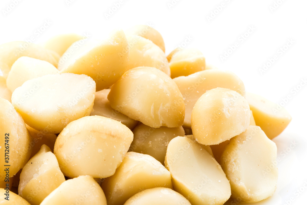 close-up Macadamias on the white background