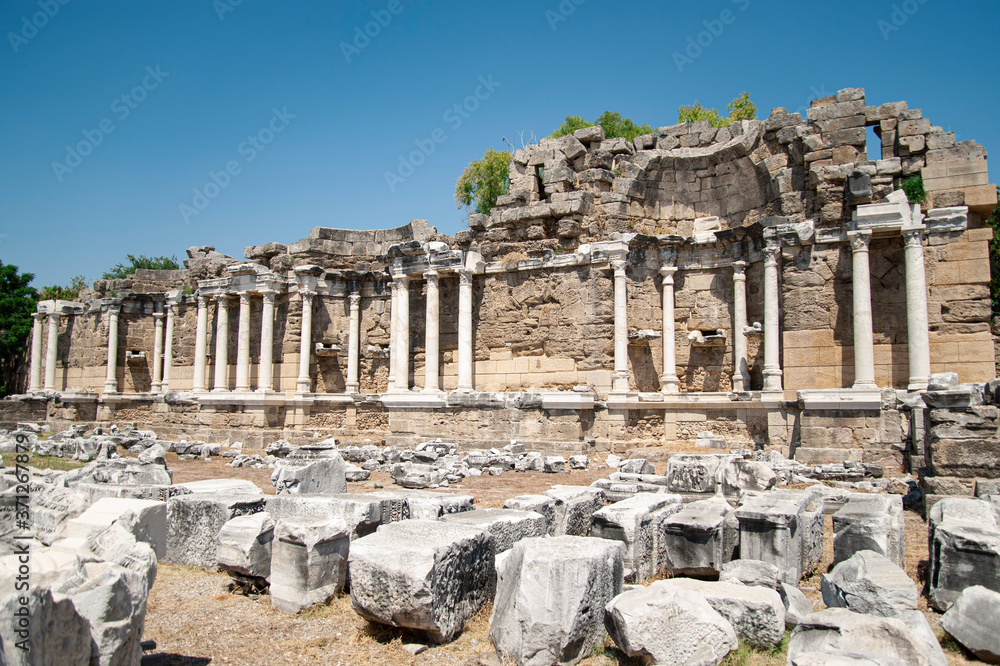 antique ruins of a temple with columns.
