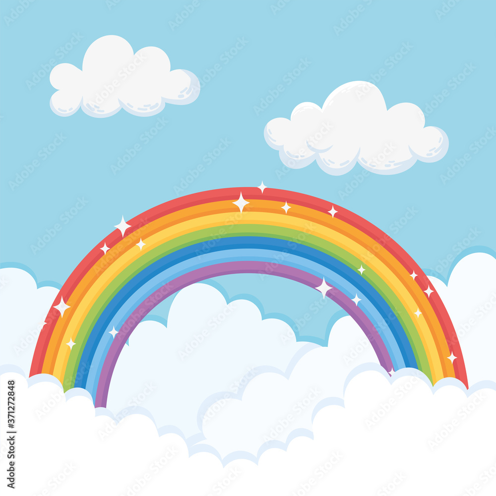 sky bright rainbow cloudscape blue background cartoon sky bright rainbow cloudscape blue background cartoon