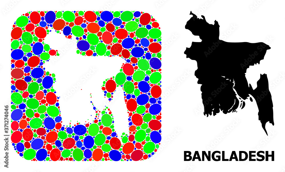 Mosaic Stencil and Solid Map of Bangladesh