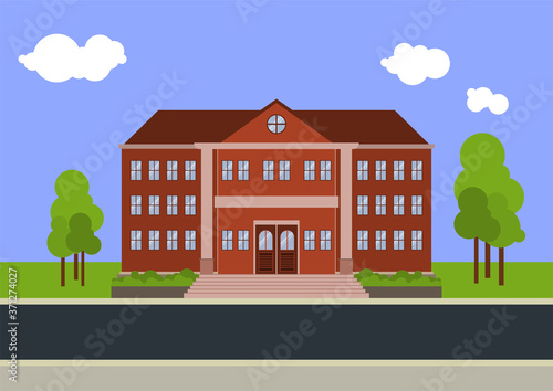 Illustration of school with building. University, college, academy vector illustration. Back to school.