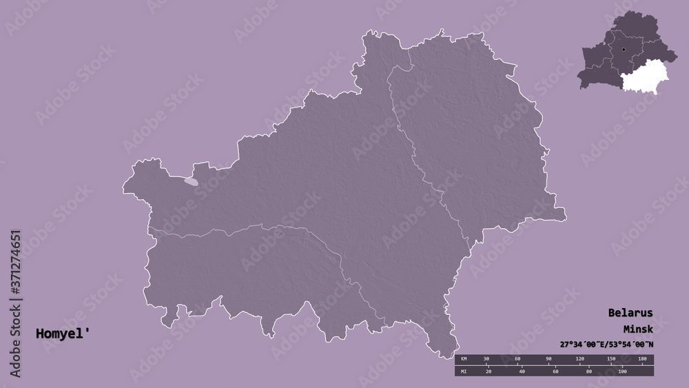Obraz premium Homyel', region of Belarus, zoomed. Administrative