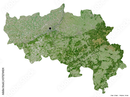 Liège, province of Belgium, on white. Satellite photo