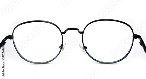 black glasses, isolated on white background.Circle glasses fashion on white background.