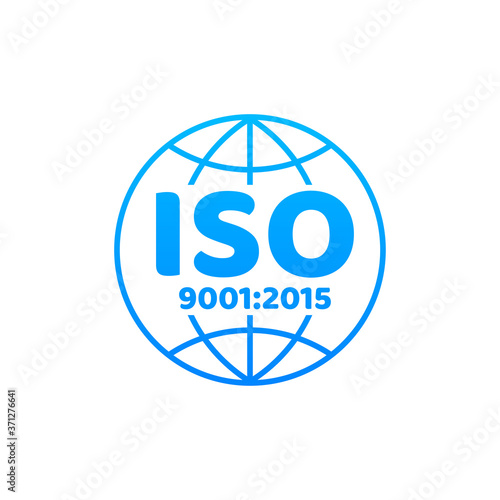 ISO 9001 Certified badge, icon. Certification stamp. Flat design vector.