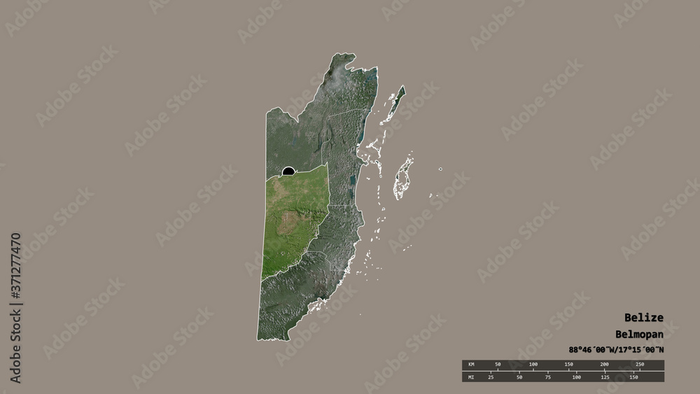 Fototapeta premium Location of Cayo, district of Belize,. Satellite