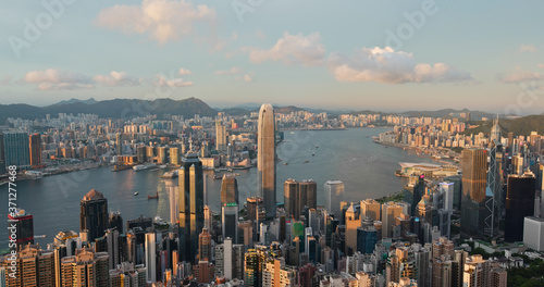 Photography Top view of Hong Kong city