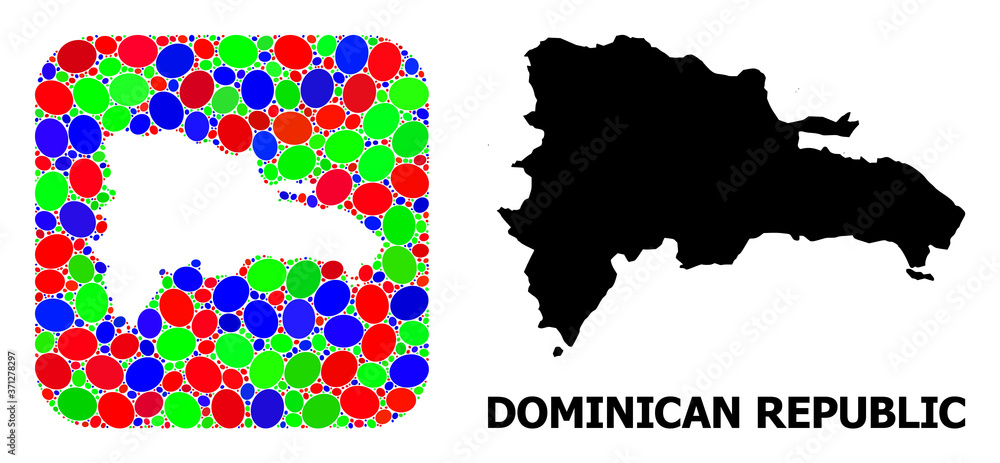 Fototapeta premium Mosaic Stencil and Solid Map of Dominican Republic
