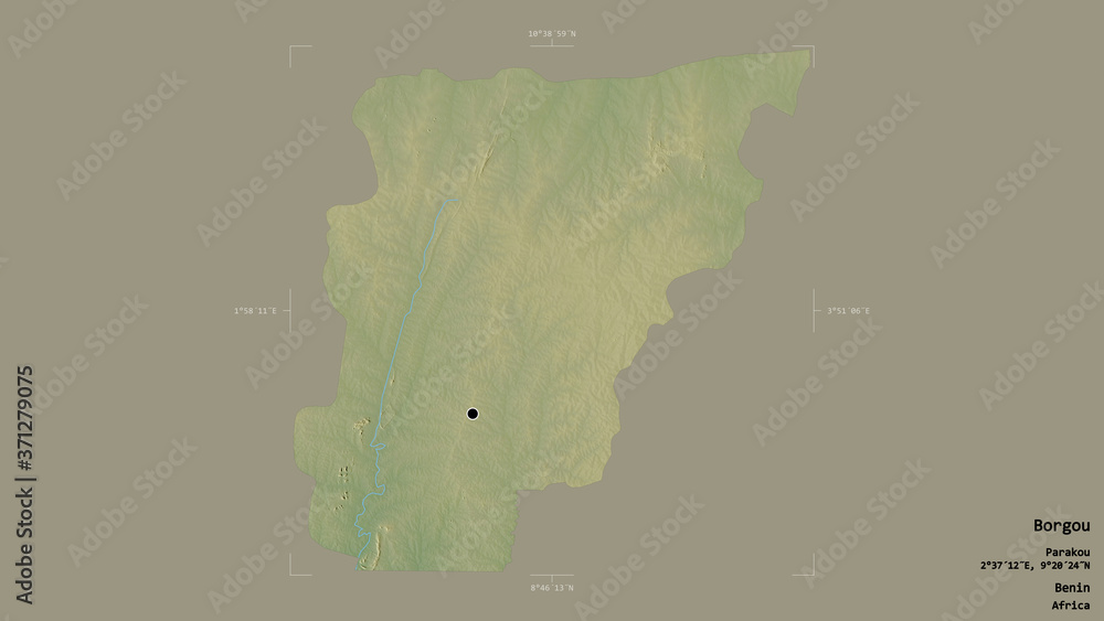 Obraz premium Borgou - Benin. Bounding box. Relief