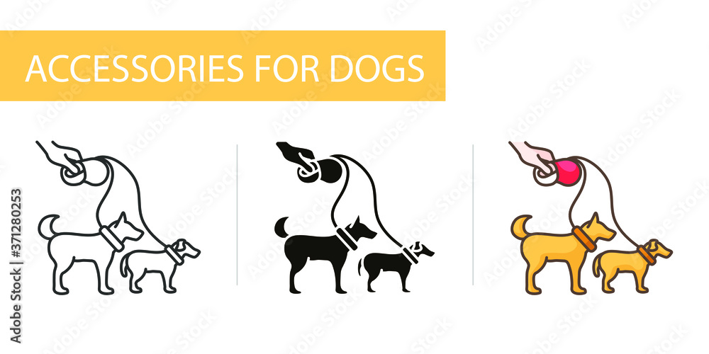 icons set, two dogs on a leash concept