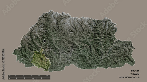 Location of Chhukha, district of Bhutan,. Satellite photo