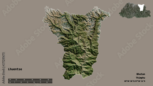 Lhuentse, district of Bhutan, zoomed. Satellite photo