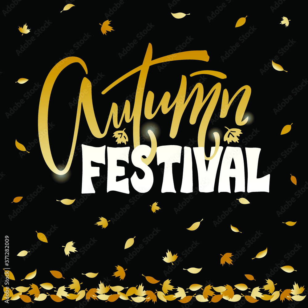 Vector illustration of autumn festival lettering for banner, advertisement, poster, invitation, web design or print. Handwritten text with floral decorative graphics
