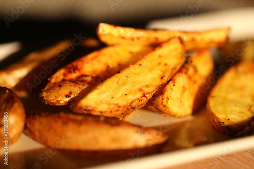 Photo macro of delicious baked potatoes