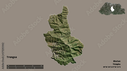 Trongsa, district of Bhutan, zoomed. Satellite photo