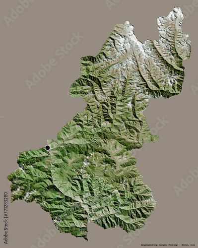 Wangduephodrang, district of Bhutan, on solid. Satellite photo