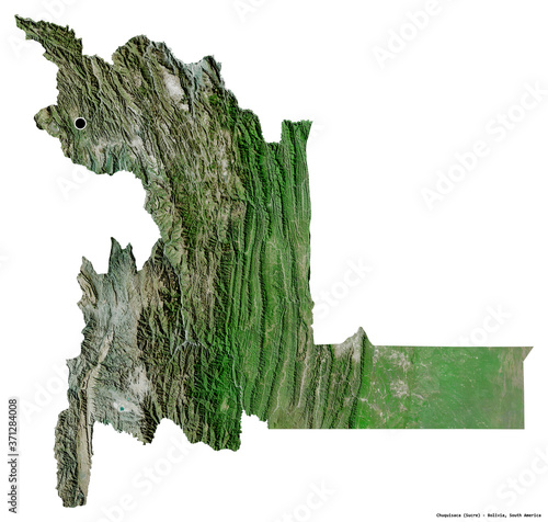 Chuquisaca, department of Bolivia, on white. Satellite photo