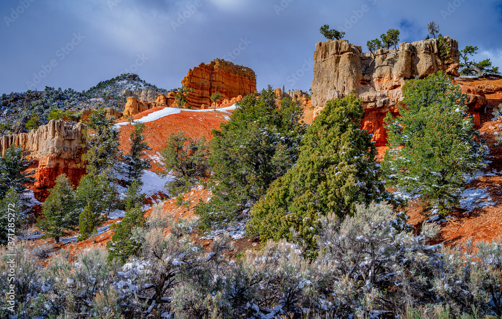 Red rocks with clouds and snow Red rocks with clouds and snow