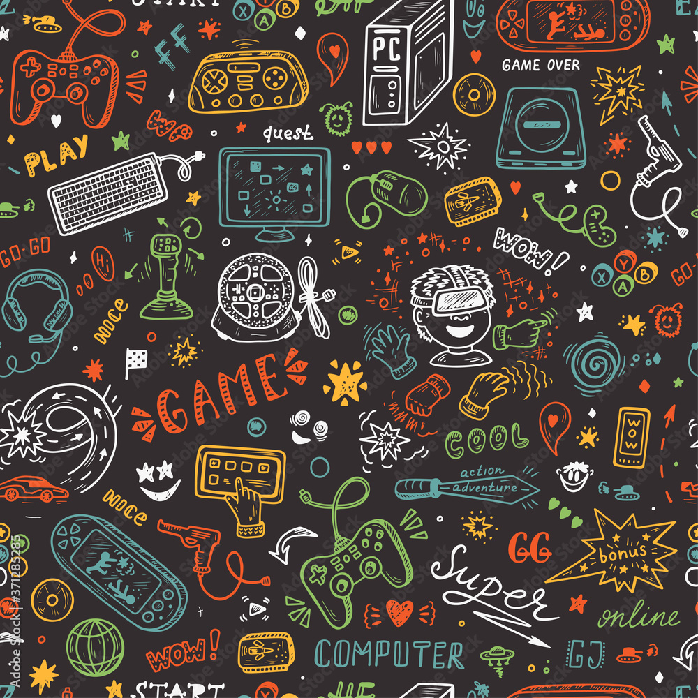 Doodle game icons set Royalty Free Vector Image