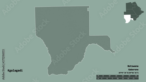 Kgalagadi, district of Botswana, zoomed. Administrative