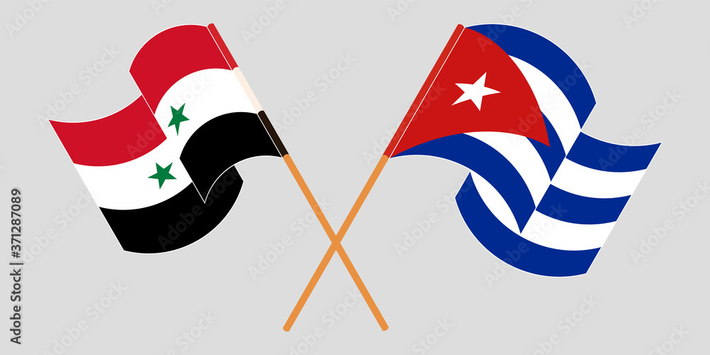 Crossed and waving flags of Syria and Cuba Crossed and waving flags of Syria and Cuba