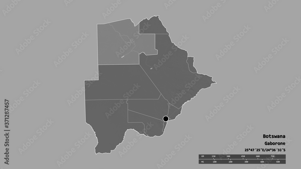 Location of North-West, district of Botswana,. Bilevel