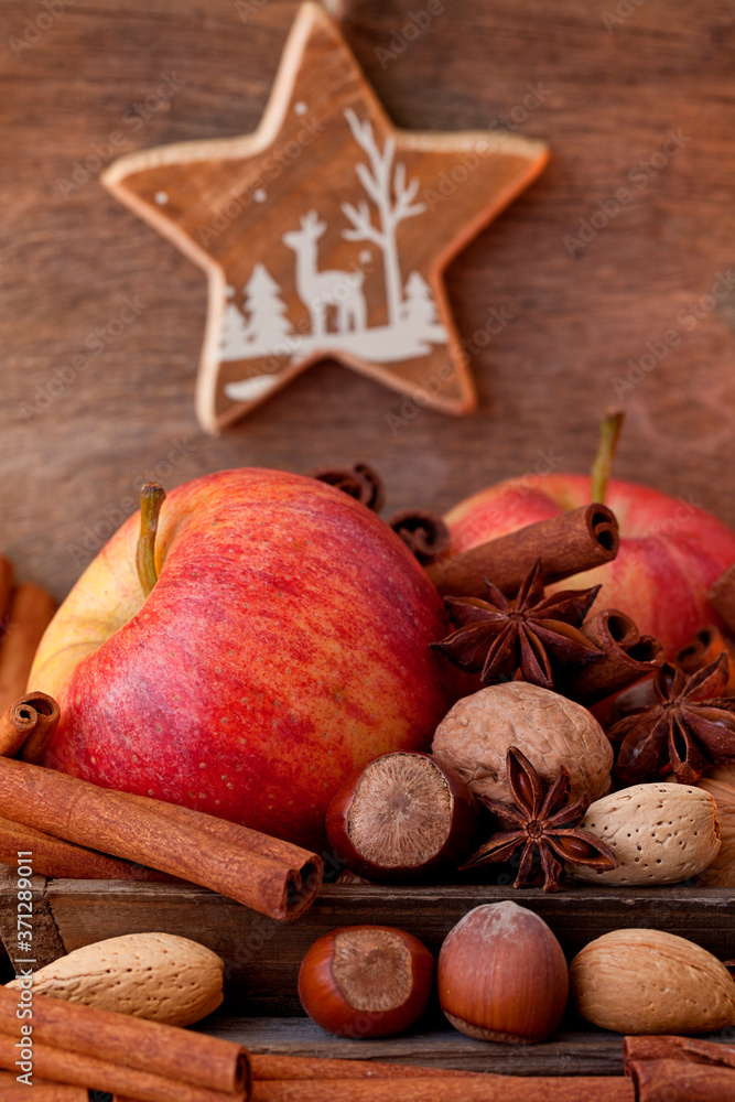 Rustic Style Christmas Still Life With Apples Rustic Style Christmas Still Life With Apples