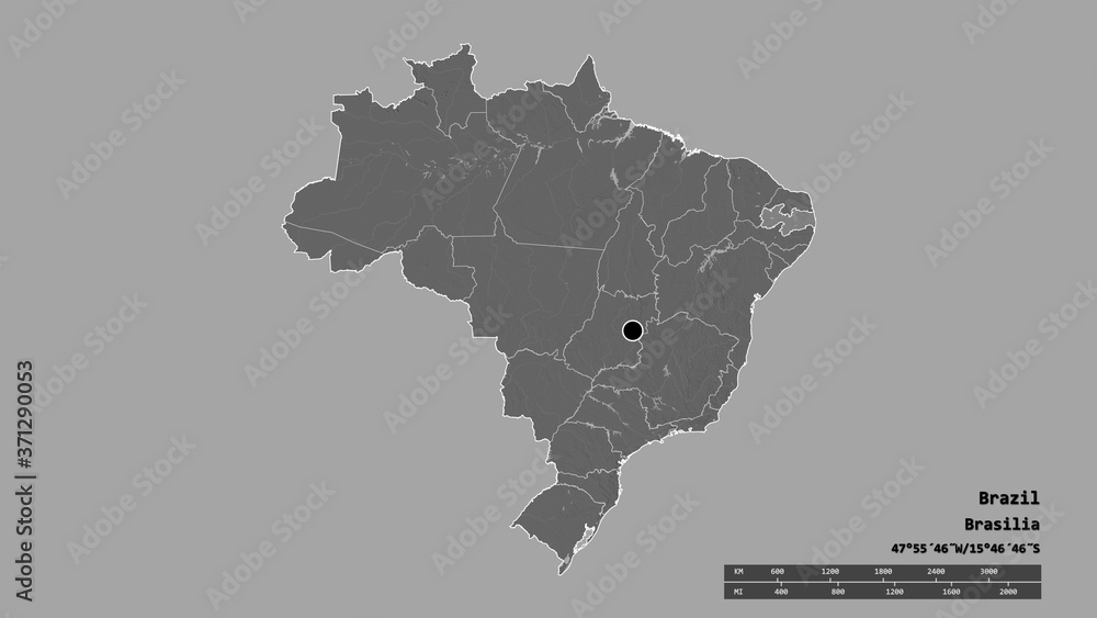 Location of Paraíba, state of Brazil,. Bilevel