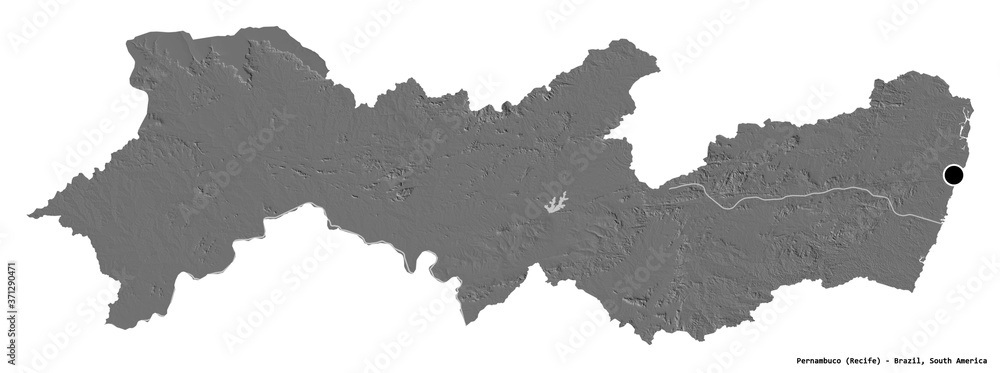 Pernambuco, state of Brazil, on white. Bilevel Pernambuco, state of Brazil, on white. Bilevel