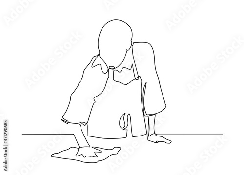 Continuous line young woman with a puffer and a rag in her hands. The concept of cleaning offices and houses. Scribble.A cleaning lady. Continuous line young woman