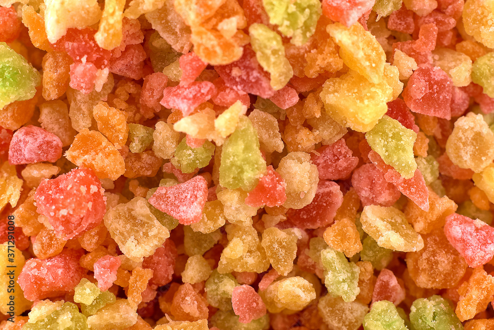 Sweet candied fruit background, closeup, copy space Sweet candied fruit background, closeup, copy space