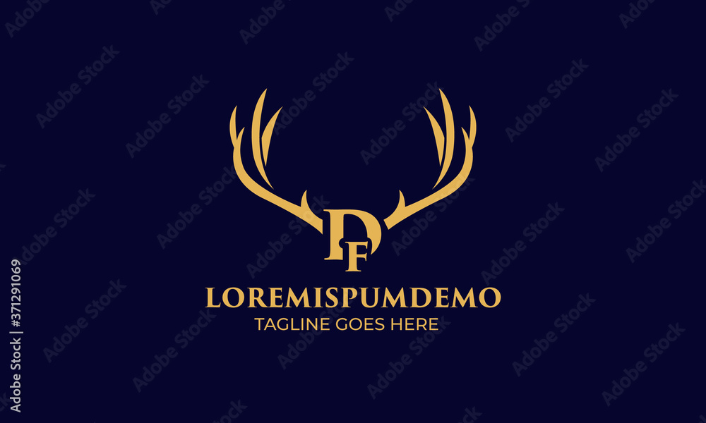 initial D and F latter with Head vector logo design wild animal with horns quality stylish luxury, modern and minimalist illustrations in line art style of a graphic sign Linear, Horns, elk, antler initial D and F latter with Head vector logo design wild animal with horns quality stylish luxury, modern and minimalist illustrations in line art style of a graphic sign Linear, Horns, elk, antler