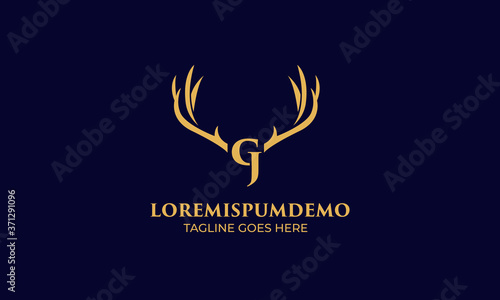 initial G and J latter with Head vector logo design wild animal with horns quality stylish luxury, modern and minimalist illustrations in line art style of a graphic sign  Linear, Horns, elk, antler